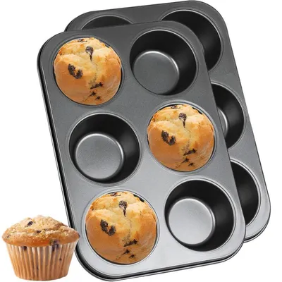 Zdjęcie produktu dla Zestaw 2 formy do muffinek, blacha do pieczenia z powłoką antyadhezyjną, wykonana ze stali węglowej, wymiary 26x18x3 cm, nadaje się do mycia w zmywarce
