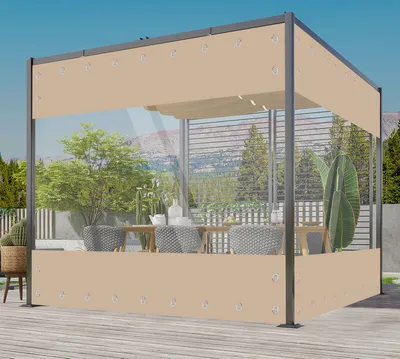 Obrázek produktu pro Eleoption 3*2,1M plachta s oky Vodotěsná průhledná - venkovní 0,45mm PVC záclona Průhledná větruodolná plachta pro altán Čirá ochranná plachta pro pergolu Veranda altán (výška x šířka, khaki)