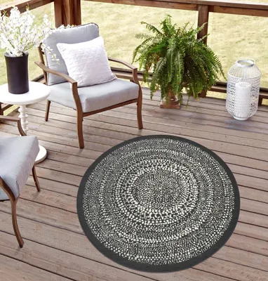 Produktbild von Rikmani robuster Outdoor Teppich rund Wetterfest, UV-beständig für Balkon, Terasse,  für Küche, Esszimmerteppich