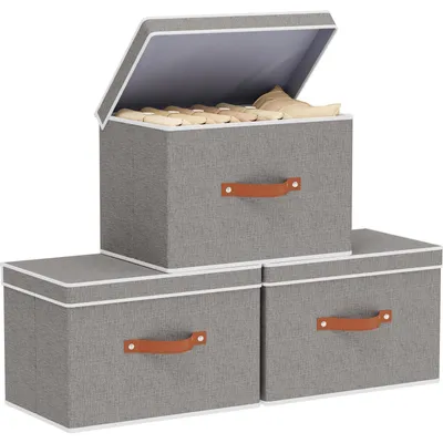 Produktbild von Set aus 3 Aufbewahrungsboxen mit Deckel, Faltbar, Organizer für Kleidung und Wohnaccessoires