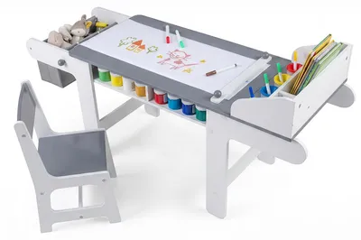 Produktbild von KOMFOTTEU Kinder Kunsttisch und Stuhl Set, Kindersitzgruppe aus Holz