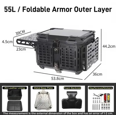 Produktbild von Motorrad-Topcase - Aluminium-Gepäckbox - 55 l - Faltbar - Wasserdicht - Schnellverschluss - Schwarz Armor