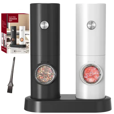 Produktbild von Salz und Pfeffermühle Elektrisch 2er Set Schwarz & Weiß Gewürzmühle Elektrische Salz und Pfeffermühle Set