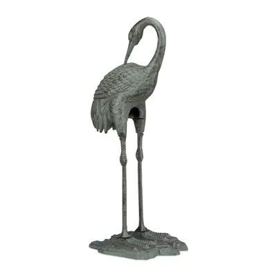 Produktbild von 2 x Dekofigur Kranich, wetterfest, frostfest, Gusseisen, Innen und Außen, Gartendeko, HxBxT: 72 x 32 x 22 cm, grün