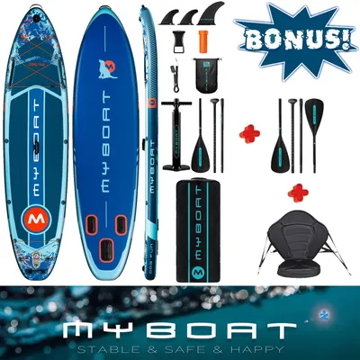 Produktbild von Komplettset Kajak Touring SUP Board Set mit 5cm hohem stabilem Sitz, zweite 4-teiligem Paddel, MyBoat — Dog Fun 1, 2 Personen Paddling Kayak Kanu Boot