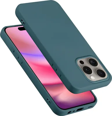 A teal-colored phone case is shown on a white background, with the phone screen visible underneath.
