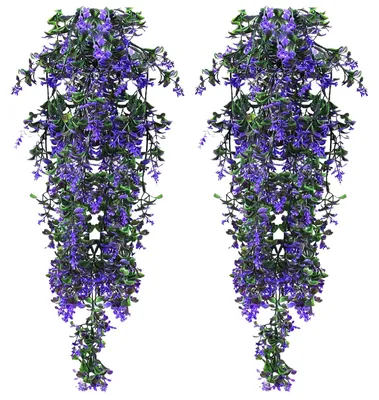 Produktbild von Künstliche Pflanze, Hängende künstliche Pflanzen, Realistisch, Für den Außenbereich, Wetterfest, 2 Stück, Künstliche Blumen, Hängepflanzen für den Balkon, Hängende Kunststoffpflanze, Künstliche Blumen, Balkonpflanzen zur Dekoration (Lila)