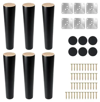 Obrázok produktu pre Sada 6 drevených nožičiek na nábytok, výška 20 cm, kužeľovitý tvar, s závitmi