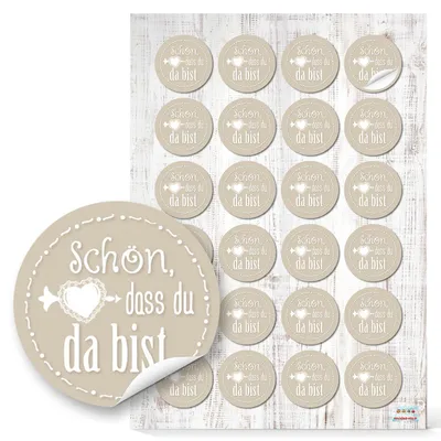24 runde Aufkleber "Schön, dass du da bist" 4 cm