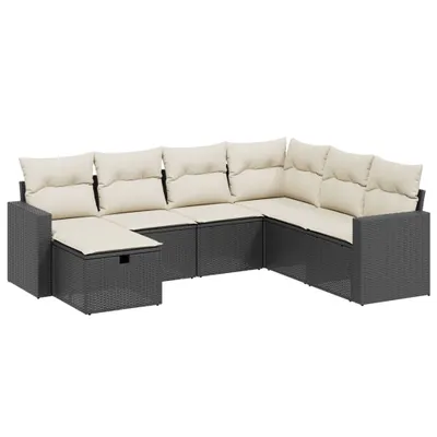 Image de vidaXL Ensemble de salon de jardin 7 pièces avec coussins noir poly rotin