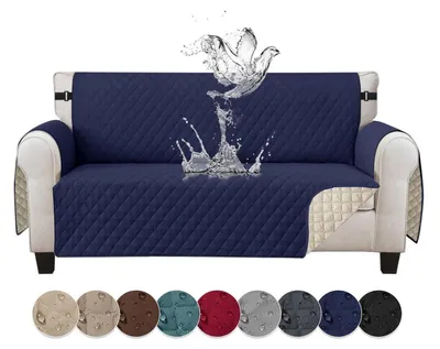 Image de Housse de canapé 3 places, imperméable, avec accoudoirs, antidérapante, bleu marine