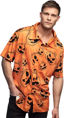 Produktbild von Boland - Hemd Kurzarm mit Kürbis Motiv, Herren Shirt für das Halloween Kostüm, K