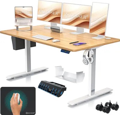 Produktbild von KESSER® Schreibtisch elektrisch & höhenverstellbar Computertisch Ergonomisch Stehen & Sitzen 3-Memory 360° Rollen USB-Ladeanschluss 160x70cm Beige