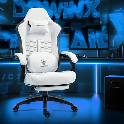 Produktbild von Gaming-Stuhl – Bürostuhl – Ergonomische Lendenwirbelstütze – Sitzfläche mit Taschenfedern – Mit Fußstütze