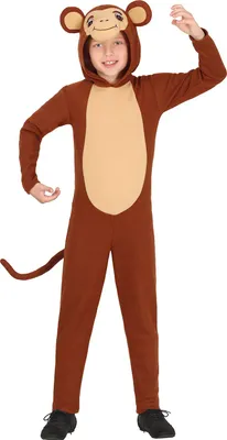 Produktbild von Affen Overall Kapuze Niedliches Tierkostüm Schwanz Braun Beige Kinder Fasching, Größe: 110/116 Farbe: Braun