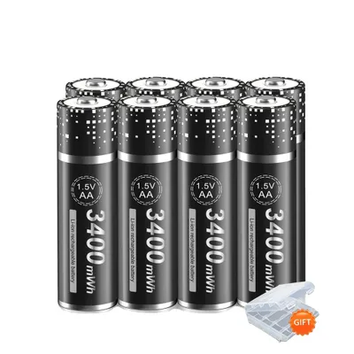 Immagine prodotto di Batteria ricaricabile al litio AA, capacità 3400mWh, prestazioni di lunga durata, nera