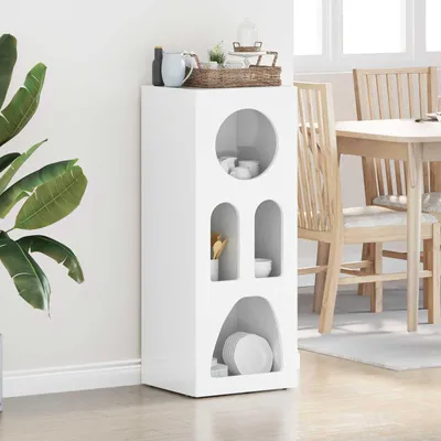 Image de vidaXL Meuble de rangement ELST, blanc brillant, 40 x 35 x 100,5 cm, fabriqué en panneaux de particules