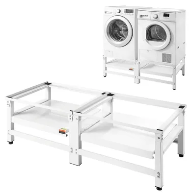 Obrázek produktu pro VEVOR Podstavec pod pračku, výška 355 mm, zvýšení pračky s výsuvnou policí, nosnost 318 kg, protiskluzové nohy, podstavec pod sušičku, plošina, univerzální, bílá barva, balení po 2 kusech