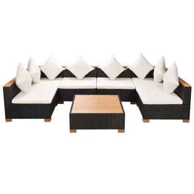 Produktbild von vidaXL 7-tlg. Garten-Lounge-Set mit Auflagen Poly Rattan Schwarz