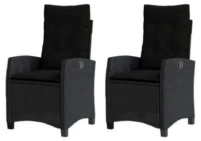 Produktbild von Gartensessel mit Kissen 2 Stück, Gartenstuhl mit verstellbarer Rückenlehne, Liegestuhl mit Stahlrahmen, Relaxsessel in Schwarz aus Poly Rattan
