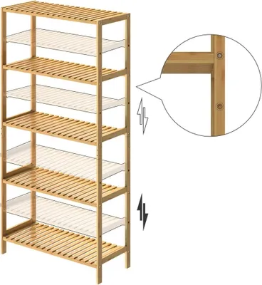 Obrázok produktu pre Bambusový úložný regál s 5 nastaviteľnými policami, 130x60x26cm