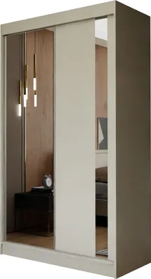Produktbild von Masseno Schiebetürenschrank GRAZIA 120 cm Kleiderschrank Schlafzimmer Schrank 2-türig mit Spiegel Kaschmir