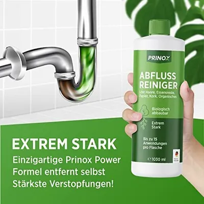 Produktbild von PRINOX® Abflussreiniger 1000ml EXTRA STARK - Profi Rohrreiniger löst Haare, Essensreste & schwerste Verstopfungen - Rohrfrei gegen hartnäckige Verstopfungen & üble Gerüche - Biologisch abbaubar