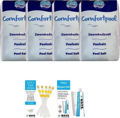 Produktbild von Sparpackung - Poolsalz - 80 kg (4 x 20) & WAYS Reparaturset und Teststreifen