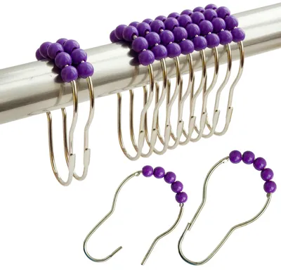 Productafbeelding van Douchgordijnringen met acryl rollenkogels, 12 stuks, violet