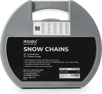 Produktbild von RIDEX Schneeketten 195-75-R14 195-80-R14 205-70-R14 215-65-R14 225-60-R14 245-40-R14 185-75-R15 185-80-R15 195-70-R15 205-65-R15 215-55-R15 215-60-R15