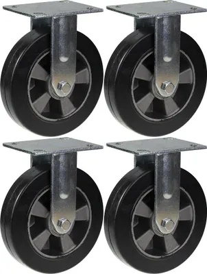 Immagine prodotto di 200 mm 8" ruote in gomma nera fisse e robuste con portata 1800 kg, set di 4