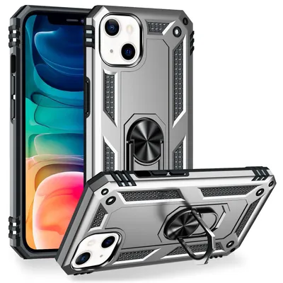 Produktbild von NALIA Ring Hülle für iPhone 13, Hard Case mit Silikon Bumper Cover Handyhülle Silber