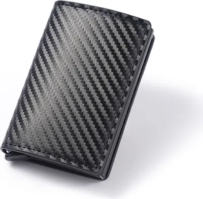 Obrázek produktu pro Černá pánská peněženka z uhlíkových vláken, design odolný proti krádeži, ultratenká přihrádka na karty, prostor pro více než 10 karet, magnetické zapínání