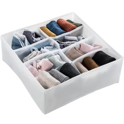 Obrázek produktu pro Textilní Organizér Do Zásuvky Skládací Úložná Do Šuplíků Na Ponožky Kalhotky Oblečení - 8 Přihrádky - 32X32X12 Cm - Bílý