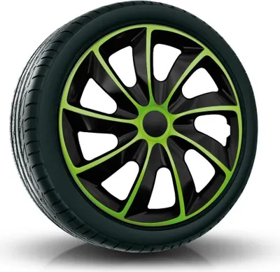 Produktbild von NRM Radkappen QUAD, Grün/Schwarz 15" Zoll. (4 x Universal Radzierblenden/Radkappen)