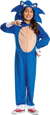 A young girl wearing a Sonic the Hedgehog costume.
