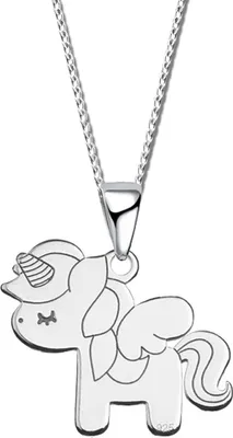 Produktbild von Mädchen  Halskette echt 925 Sterlingsilber Kette mit Anhänger für  Kinder 925er Tiere Pferde Einhorn A21+42cm