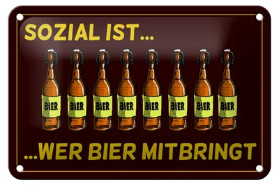 Produktbild von Blechschild Alkohol 18x12cm sozial ist wer Bier mitbringt braun