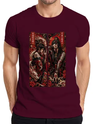 Produktbild von Samurai Katana Drache Japan Tattoo Krieger Anime Manga Y2K Yakuza Herren T-Shirt, Burgundy, M