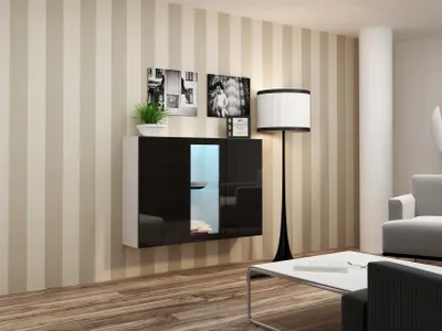 Produktbild von Sideboard Hängesideboard "LUGO" 120x38x90 cm Weiss/Schwarz HGL mit LED