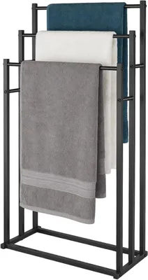 Produktbild von Freistehender Handtuchständer mit 3 Stufen im Leiterdesign aus Schwarz-Chrom-Metall, mit Rostschutzbeschichtung, stabil und platzsparend für Badezimmer, Schlafzimmer und Heimdekoration