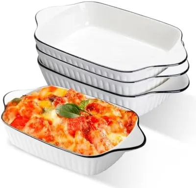 Produktbild von PromoHome® Set von 4 Keramik-Auflaufformen mit Griffen, 300 ml, Weiß, 14x14x5 cm