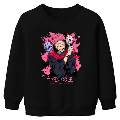 Zdjęcie produktu dla Bluza uni dla dzieci z motywem anime „Jujutsu Kaisen: Sukuna, Król Klątw”, w stylu manga, kolor czarny, rozmiar 140
