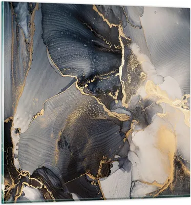 Produktbild von Bilder auf glas - Einteilig - Dunkel Abstraktion Gold - 50x50cm - Glasbilder - Wandbilder - Bilder - zum Aufhängen bereit - Wanddekoration aus Glas - Glas Bilder - Wandbild auf Glas - GAC50x50-4824