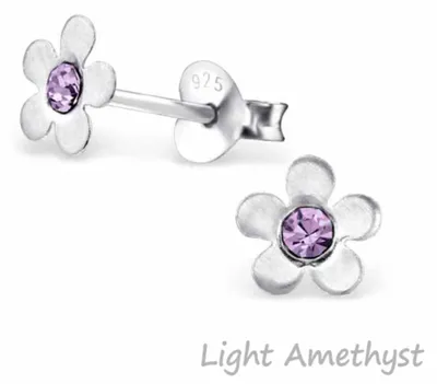 Produktbild von Kinderohrstecker: Mädchen Ohrringe Silber „Kristall Blume“ Light Amethyst