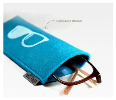 Produktbild von Weiches Brillenetui aus Filz mit Brillenmotiv in Türkis, Tasche für Lesebrille oder Sonnenbrille