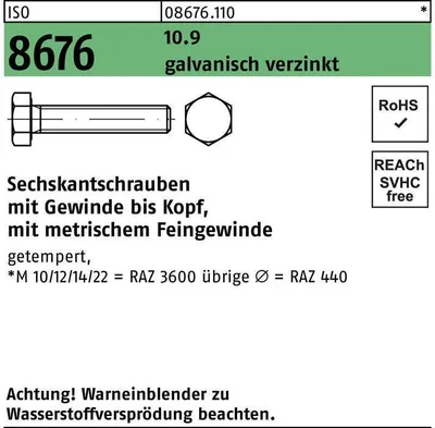 Produktbild von Reyher  Sechskantschrauben ISO 8676 10.9 M 12x1,25x40 vz (100 Stück)