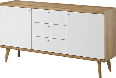 Produktbild von Kommode PRIMO PKSZ160 Sideboard mit Schubladen Schrank Weiß / Eiche Riviera
