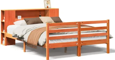 Produktbild von Massivholzbett mit Regal ohne Matratze Wachsbraun 140x200 cm