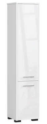Produktbild von Freistehender Badezimmerschrank: zwei Türen, fünf Einlegeböden, Farbe: Weiß|Weiß glänzend, Möbelmaße: B: 30 cm, H: 140 cm, T: 30 cm